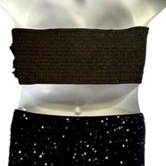 Faeriesty Fancy Black Sequin 2 Piece Set Tube Top 3D Flower Wide Leg Pants XL - Picture 8 of 16